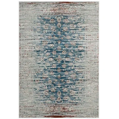 Modway Hesper Distressed Contemporary Floral Lattice Area Rug In Teal, Beige And Brown In Beige;teal