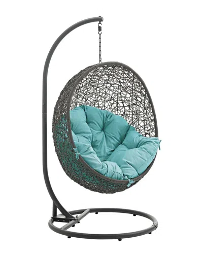 Modway Hide Outdoor Patio Wicker Rattan Swing Chair With Stand In Blue