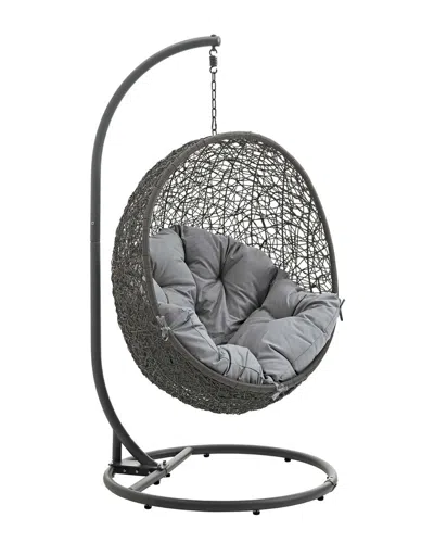 Modway Hide Outdoor Patio Wicker Rattan Swing Chair With Stand In Gray