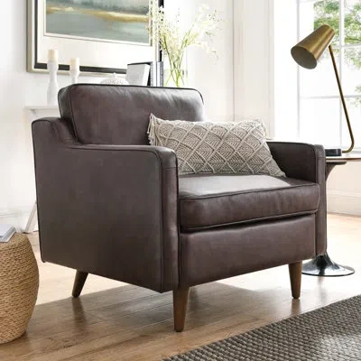 Modway Impart Genuine Leather Armchair In Brown Genuine Leather