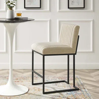 Modway Indulge Channel Tufted Fabric Counter-height Bar Stool By  In Beige Polyester Blend