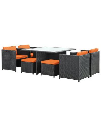 Modway Inverse 9pc Outdoor Patio Wicker Rattan Dining Set In Black