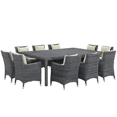 Modway Invite 11 Piece Outdoor Patio Sunbrella Dining Set By  In Beige