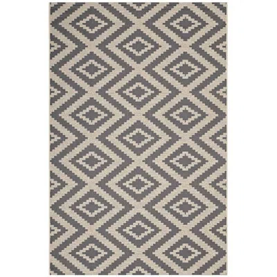 Modway Jagged Geometric Diamond Trellis Indoor And Outdoor Area Rug In Beige;gray