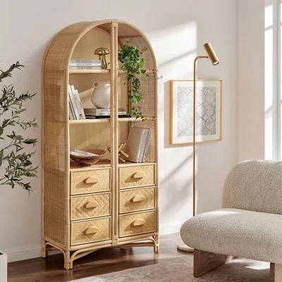Modway Jane 71 Inch Tall Arched Rattan Bookshelf In Natural