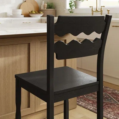 Modway Jax Oak Wood Counter Stool With Wavy Razor Back In Black