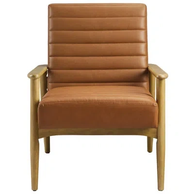 Modway Jensen Vegan Leather Accent Chair In Brown Faux Leather,oak Wood