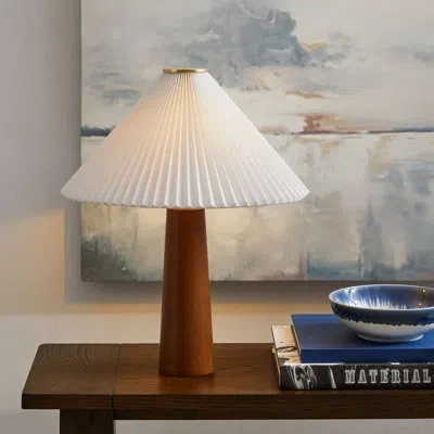 Modway Jessica Wooden Base Table Lamp With Pleated Fabric Shade In Walnut In Brown