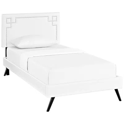 Modway Josie White Vinyl Twin Platform Bed With Round Splayed Legs
