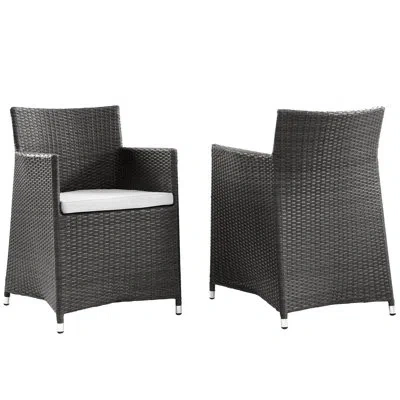 Modway Junction Wicker Rattan Outdoor Patio Two Dining Arm Chairs With Cushions In Brown White By  In Espresso,white