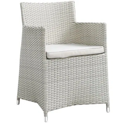 Modway Junction Wicker Rattan Outdoor Patio Two Dining Arm Chairs With Cushions In Gray White