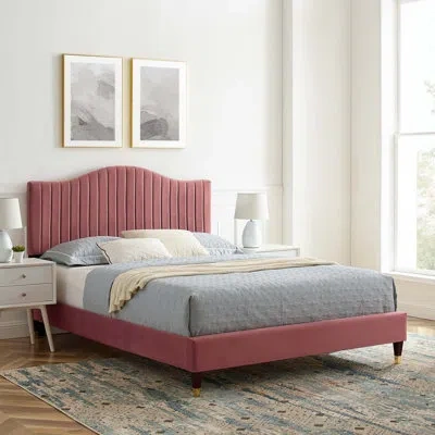 Modway Juniper Channel Tufted Performance Velvet Platform Bed In Dusty Rose