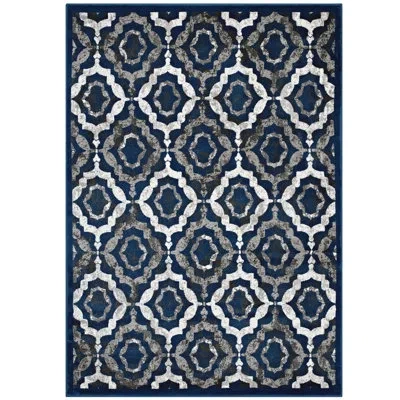 Modway Kalinda Rustic Vintage Moroccan Trellis Area Rug In Beige, Moroccan Blue And Ivory In Blue;brown
