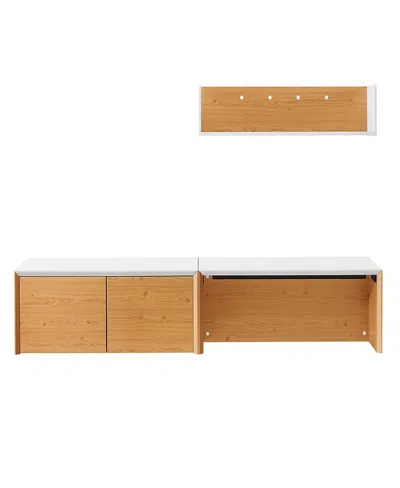 Modway Kinetic 38 Wall-mount Office Desk With Cabinet And Shelf In Brown