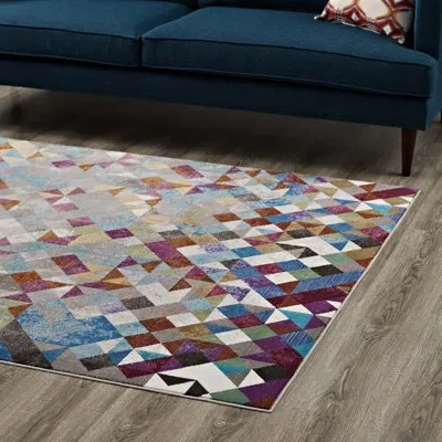Modway Laleh Ful Geometric Triangle Mosaic Area Rug In White;charcoal Gray