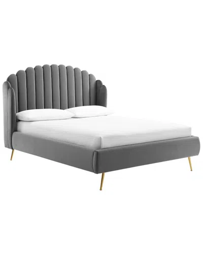 Modway Lana Queen Performance Velvet Wingback Platform Be In Gray