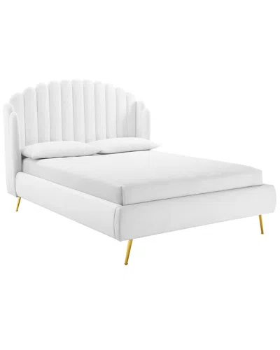 Modway Lana Queen Performance Velvet Wingback Platform Be In White