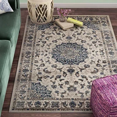 Modway Lilja Distressed Vintage Persian Medallion Area Rug In Ivory,moroccan Blue
