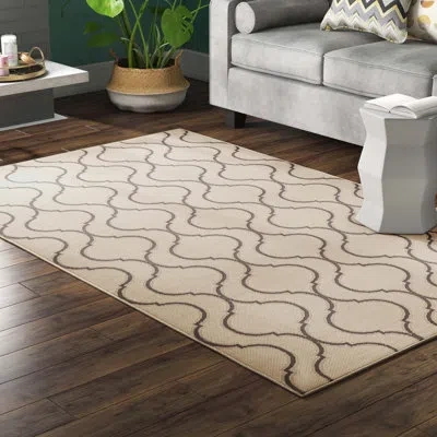 Modway Linza Wave Abstract Trellis Indoor And Outdoor Area Rug In Beige;gray