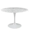 Modway Lippa 47in Round Artificial Marble Dining Table In White