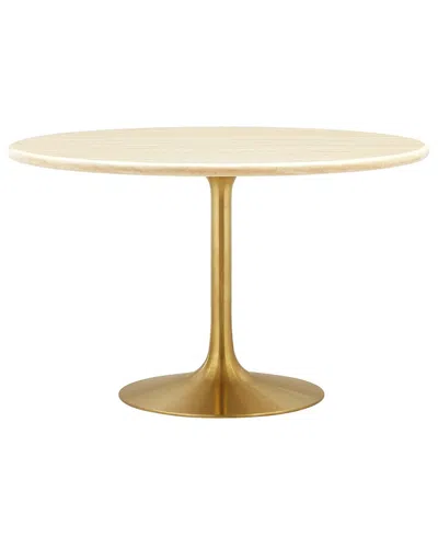 Modway Lippa 48 Round Artificial Travertine Dining Table In Gold