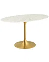 Modway Lippa 54in Oval Artificial Marble Dining Table In Gold
