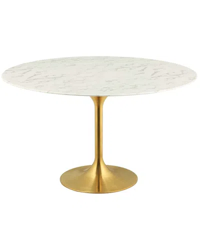 Modway Lippa 54in Round Artificial Marble Dining Table In Gold