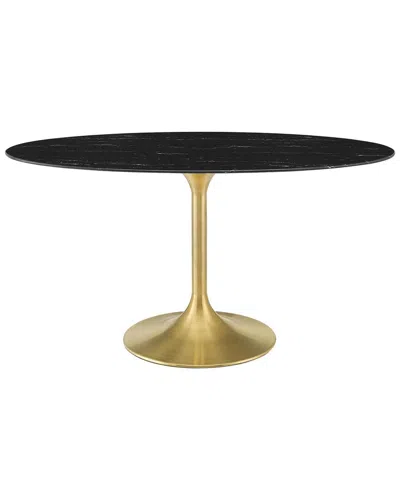 Modway Lippa 60in Oval Artificial Marble Dining Table In Gold