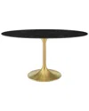 Modway Lippa 60in Oval Artificial Marble Dining Table In Gold