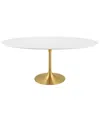 Modway Lippa 78in Oval Artificial Marble Dining Table In White