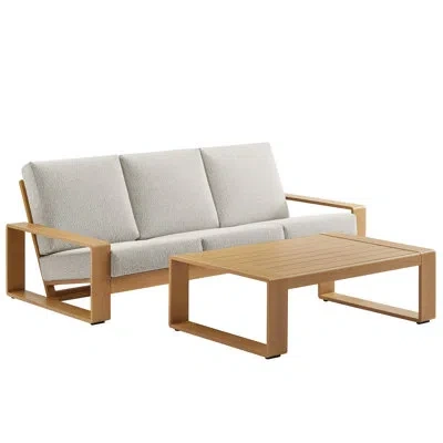 Modway Lirienne 2-piece Outdoor Patio Aluminum Faux Wood Furniture Set In Ivory