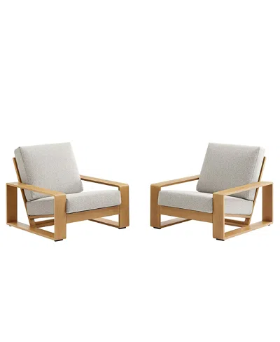 Modway Lirienne Outdoor Patio Aluminum Faux Wood Armchairs, Set Of 2 In Brown