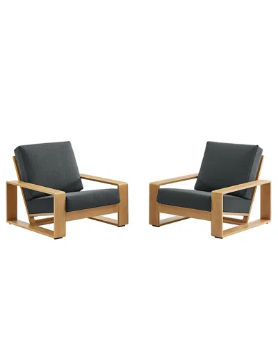 Modway Lirienne Outdoor Patio Aluminum Faux Wood Armchairs, Set Of 2 In Brown