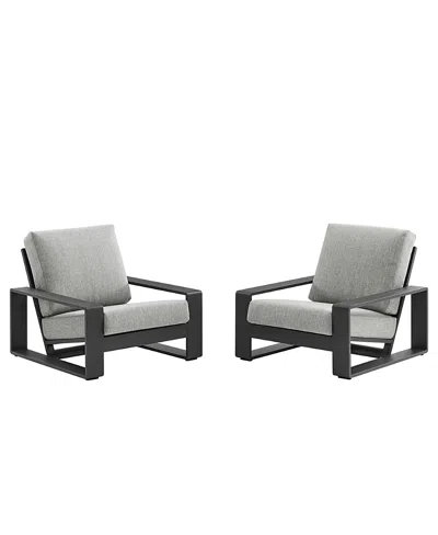 Modway Lirienne Outdoor Patio Aluminum Faux Wood Armchairs, Set Of 2 In Gray