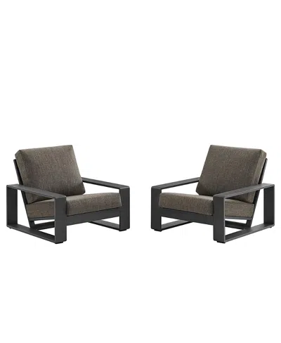 Modway Lirienne Outdoor Patio Aluminum Faux Wood Armchairs, Set Of 2 In Gray