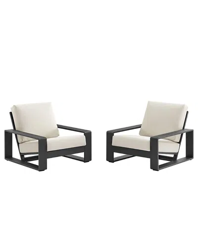 Modway Lirienne Outdoor Patio Aluminum Faux Wood Armchairs, Set Of 2 In White