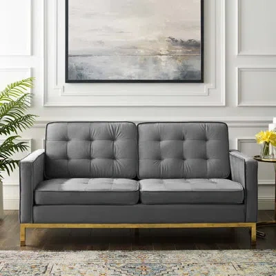Modway Loft Gold Stainless Steel Leg Performance Velvet Loveseat By  In Gray