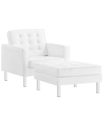 Modway Loft Tufted Vegan Leather Armchair & Ottoman Set In Silver