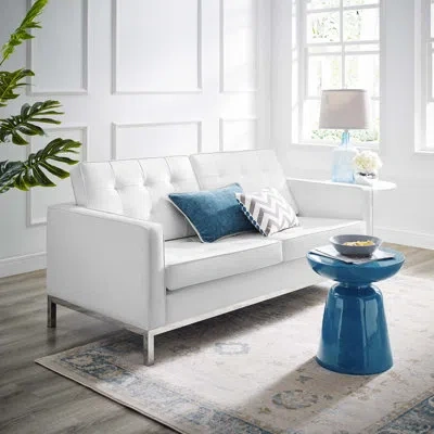 Modway Loft Tufted Vegan Leather Loveseat In Faux Leather White