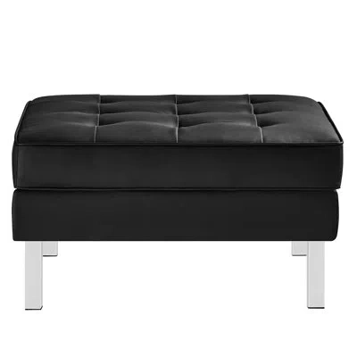 Modway Loft Tufted Vegan Leather Ottoman In Black Faux Leather
