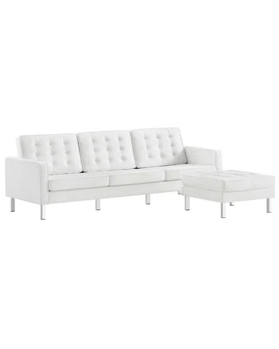 Modway Loft Tufted Vegan Leather Sofa & Ottoman Set In Silver