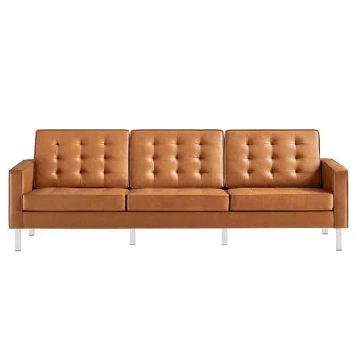 Modway Loft Tufted Vegan Leather Sofa By  In Faux Leather Tan