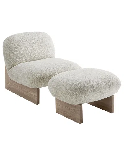 Modway Loyal Boucle Fabric Accent Chair And Ottoman, Set Of 2 In White