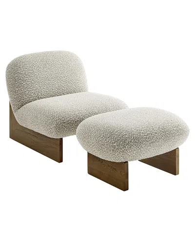 Modway Loyal Boucle Fabric Accent Chair And Ottoman, Set Of 2 In White