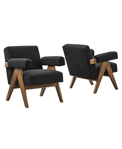 Modway Lyra Boucle Fabric Armchair, Set Of 2 In Black