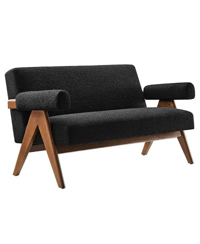 Modway Lyra Boucle Fabric Loveseat In Black