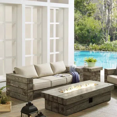 Modway Manteo Rustic Coastal Outdoor Patio Sofa Set With Fire Pit Table By  In Light Gray