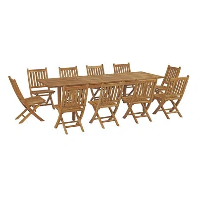 Modway Marina 11 Piece Outdoor Patio Teak Dining Set In Natural