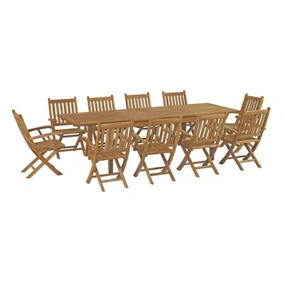 Modway Marina 11 Piece Outdoor Patio Teak Dining Set In Natural