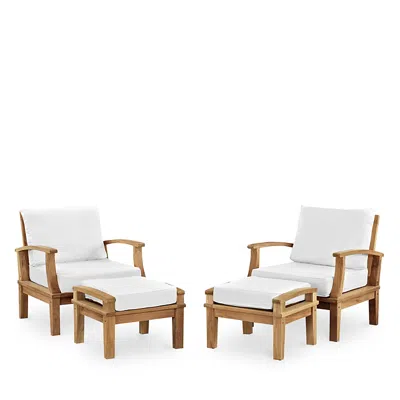 Modway Marina 4 Piece Outdoor Patio Teak Armchair And Ottoman Set In Natural White